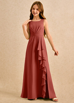 Azazie Chibi Girls Formal Sukienki dla dziewczynek sypiących kwiaty Linia A Pofałdowany Szyfon Długość podłogi Sukienka image4