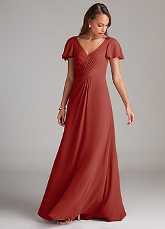 Azazie Soren Bridesmaid Dresses Terracotta A-Line Ruched Chiffon Dress image5