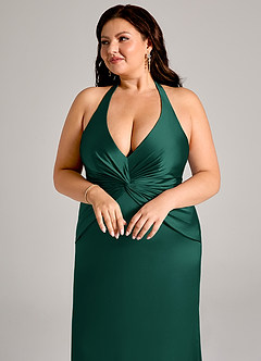 Azazie Valerie Bridesmaid Dresses Emerald Mermaid Pleated Stretch Satin Dress image13