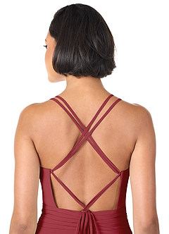 Azazie Farren Bridesmaid Dresses Pomegranate A-Line Pleated Chiffon Convertible Dress image2