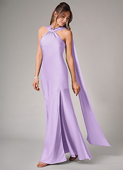 Azazie Kinsley Robes de demoiselle d'honneur Robe Sirène en Satin extensible Fente Latérale Lilas image4