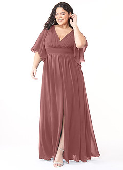 Azazie Temeka Abiti da Damigella Abito A-Line in Chiffon Increspato Rosa Del Deserto image7