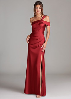 Azazie Wynter Bridesmaid Dresses Scarlet Sheath One Shoulder Stretch Satin Dress image1