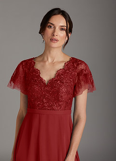 Azazie Singer Mother of the Bride Dresses Rust A-Line V-Neck Lace Chiffon Dress image6