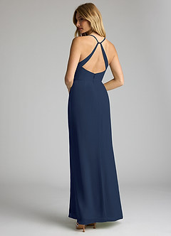 Azazie Becca Bridesmaid Dresses Dark Navy Sheath V-Neck Chiffon Dress image6