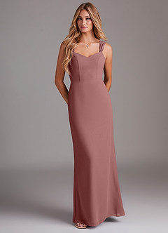 Azazie Denice Bridesmaid Dresses Desert Rose Sheath Pleated Chiffon Dress image1