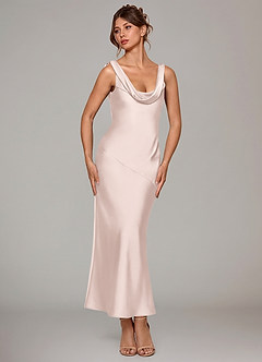 Azazie Rylina Bridesmaid Dresses Blushing Pink Mermaid Pleated Stretch Satin Dress image4