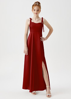 Azazie Rosey Junior A-Linie Herzausschnitt Stretch-Satin Kleid Granatapfelrot image5