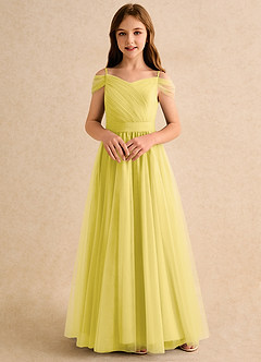 Azazie Yuna Girls Formal Abiti da Ragazza di Fiori Abito A-Line in Tulle Spalle Scoperte Canarino image4