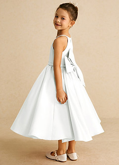 Azazie Sunray Flower Girl Dresses Diamond White A-Line Spaghetti Strap Matte Satin Dress image3