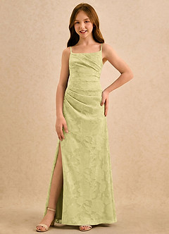 Azazie Cannoli Girls Formal Flower Girl Dresses Lemon Sorbet A-Line Pleated Floral Burnout Dress image5