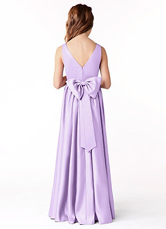 Azazie Hathaway Junior Lilac A-Line Bow Stretch Satin Dress image1