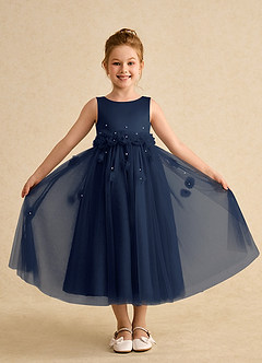 Azazie Lux Flower Girl Dresses Dark Navy A-Line Beaded Tulle Dress image4
