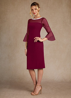 Azazie Bellevue Abiti per la Madre della Sposa Abito Tubino in Crepe Elasticizzato Perline Borgogna image2