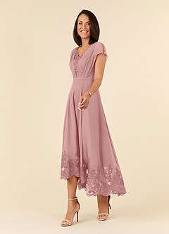 Azazie Palana Mère de la mariée Robes Robe Trapèze en Mousseline de soie Dentelle Rose Poussiéreuse image2