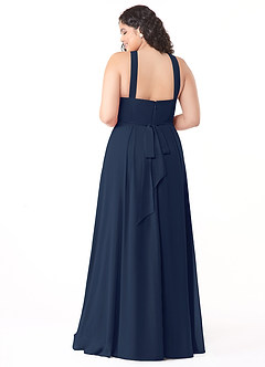 Azazie Dixie Bridesmaid Dresses Dark Navy A-Line Halter Pleated Chiffon Dress image10