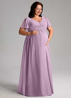 Azazie Verna Maternity Bridesmaid Dresses A-Line V-Neck Ruched Chiffon Floor-Length Dress image10