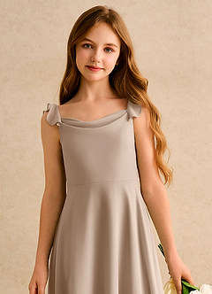 Azazie Puppy Girls Formal Flower Girl Dresses Taupe A-Line Pleated Chiffon Dress image6