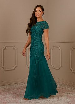 Azazie Laurie Abiti per la Madre della Sposa Abito Sirena in Tulle con Scollo a U e Paillettes Verde Pavone image3