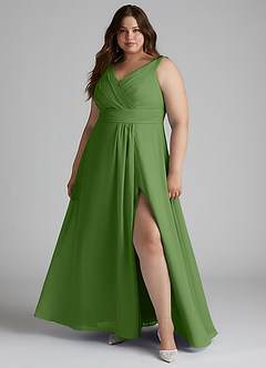Azazie Karina Bridesmaid Dresses Basil A-Line Pleated Chiffon Dress image6
