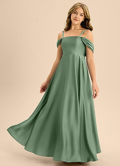 Azazie Rowena Junior Robe Trapèze en Satin extensible Arc Matcha image6