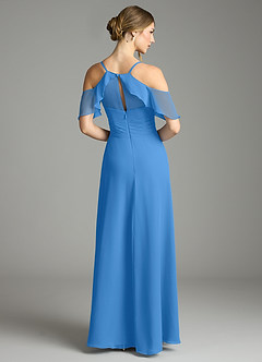 Azazie Dakota Bridesmaid Dresses Blue Jay A-Line V-Neck Pleated Chiffon Dress image2