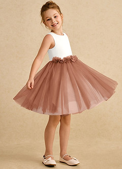 Azazie Louisa Flower Girl Dresses Ivory Bronzer A-Line Sleeveless Tulle Dress image3
