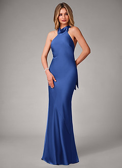 Azazie Velli Bridesmaid Dresses Royal Blue Mermaid Stretch Satin Dress image2
