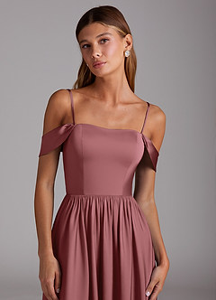 Azazie Calianna Brautjungfernkleider Wandelbar A-Linie Schulterfrei Stretch-Satin Kleid Amethyst image2