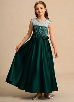 Azazie Candy Girl Flower Girl Dresses Pine Ball-Gown Bow Matte Satin Dress image4