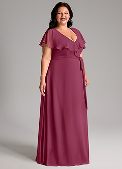 Azazie Lainey Brautjungfernkleider A-Linie mit Taschen Chiffon Kleid Maulbeerrot image4
