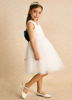 Azazie Dimple Blumenmädchenkleider Ballkleid Spitze Tüll Kleid Elfenbein Tintenblau image5