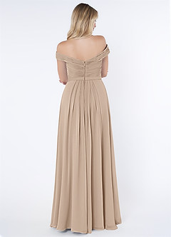 Azazie Audrianna Jurken voor bruidsmeisjes Converteerbaar Jurk van Chiffon met A-Lijn Off-the-shoulder verzameld Taupe image3