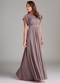 Azazie Daphne Modest Bridesmaid Dresses A-Line Ruched Mesh Floor-Length Dress image3
