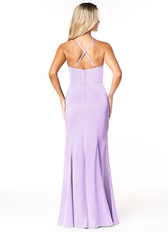 Azazie Marzia Bridesmaid Dresses Lilac Sheath Cowl Pleated Stretch Satin Dress image2