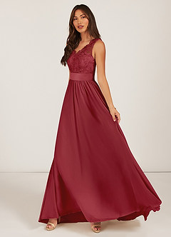 Azazie Gertrude Brautjungfernkleider A-Linie Spitze Chiffon Kleid Granatapfelrot image3