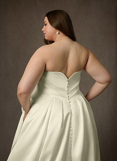 Azazie Adelise Wedding Dresses Cream Ball-Gown Strapless Satin Dress image13