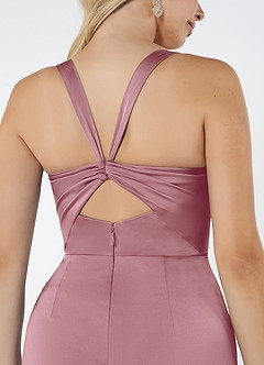 Azazie Mero Bridesmaid Dresses Vintage Mauve Sheath Pleated Stretch Satin Dress image5