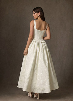 Azazie Verina Wedding Dresses Cream A-Line with Pockets Floral Jacquard Dress image2