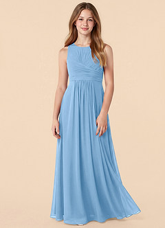 Azazie Skyla Junior Robe Trapèze en Mousseline de soie Plissée Poudre Bleue image1