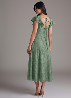 Azazie Bondi Brautjungfernkleider A-Linie Gestreift Blumen-Burnout Kleid Matcha image6