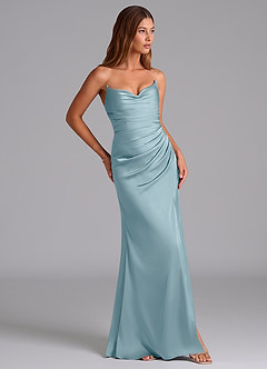Azazie Claudelle Bridesmaid Dresses Moody Blue Mermaid Strapless Stretch Satin Dress image4