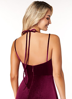 Azazie Sora Robes de demoiselle d'honneur Robe Trapèze en velours Dos nu avec nœud Cabernet image6