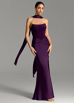 Azazie Eva Bridesmaid Dresses Grape Mermaid Pleated Stretch Satin Dress image3