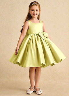 Azazie Jessie Flower Girl Dresses Lemon Sorbet A-Line Bow Matte Satin Dress image3