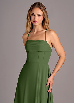 Azazie Carolyn Bridesmaid Dresses Olive A-Line Pleated Chiffon Dress image2