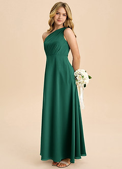 Azazie Phaedra Junior Emerald A-Line Pleated Chiffon Dress image1