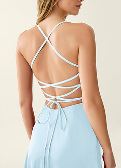 Heloise Sky Blue Satin Lace Up Back Summer Midi Dress image6