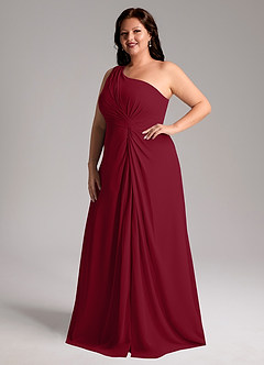Azazie Brooke Brautjungfernkleider A-Linie One-Shoulder Chiffon Kleid Burgunderrot image11