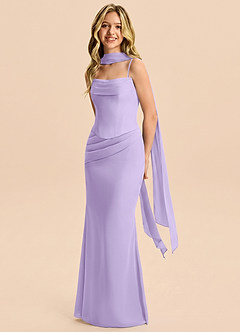 Azazie Sorrel Junior Robe Sirène en Mousseline de soie Plissé Lilas image3